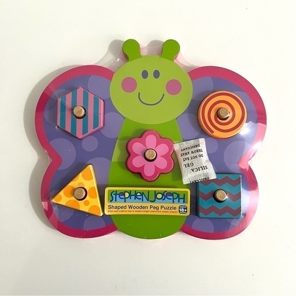 Lot of 2 Stephen Joseph Shaped Wooden Peg Puzzle Butterfly and Cupcake - Picture 2 of 7